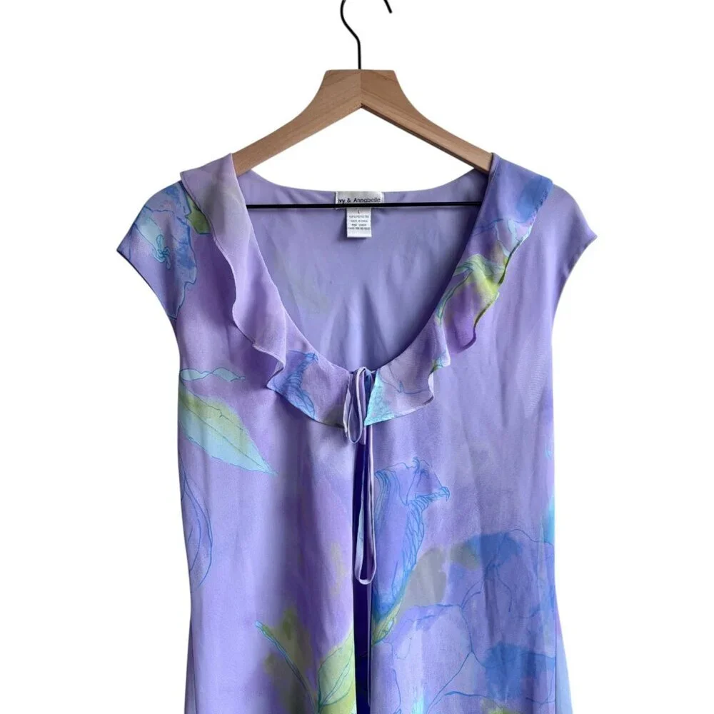 Ethereal Ivy & Annabelle Lavender Watercolor Dress Flutter Lettuce Hem y2k Large